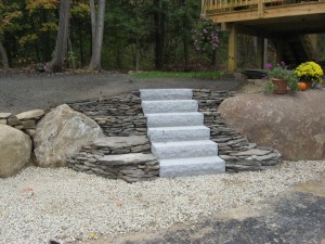 Brick Walkway, Granite Steps, New Lawn and Natural Retaining Wall in Raymond, NH